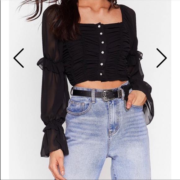 White Ruched Nasty Gal Button Up - Picture 2 of 4